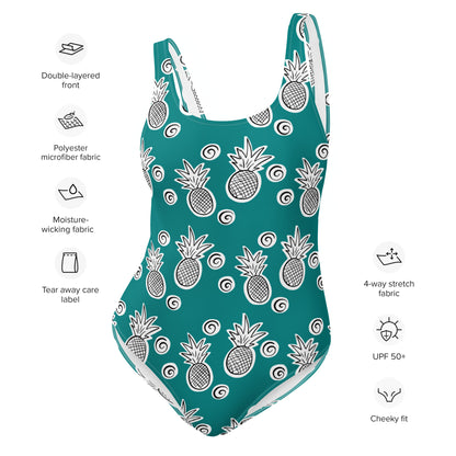 The Gymbum UK QuickDry Pineapple Dusky Teal One-Piece Swimsuit