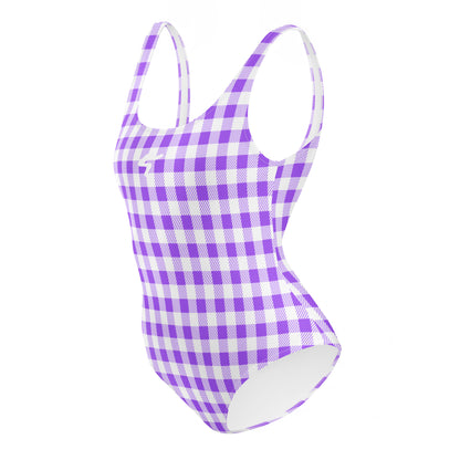 The Gymbum UK QuickDry Purple Plaid Pattern One-Piece Swimsuit