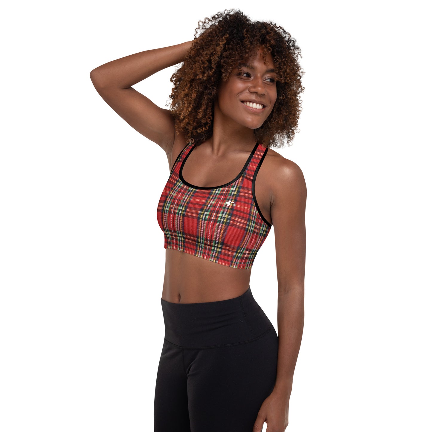 The GymBumUK QuickDry Red Tartan Padded Sports Bra