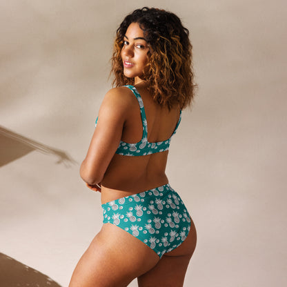 The Gymbum UK QuickDry Pineapple Dusky Teal High-Waisted Bikini