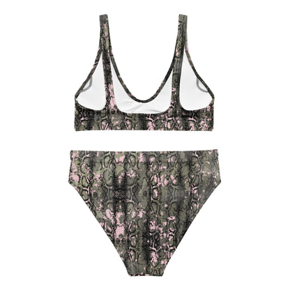 The Gymbum UK QuickDry Black Pink Snake Print High-Waisted Bikini