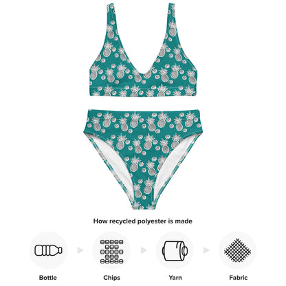 The Gymbum UK QuickDry Pineapple Dusky Teal High-Waisted Bikini