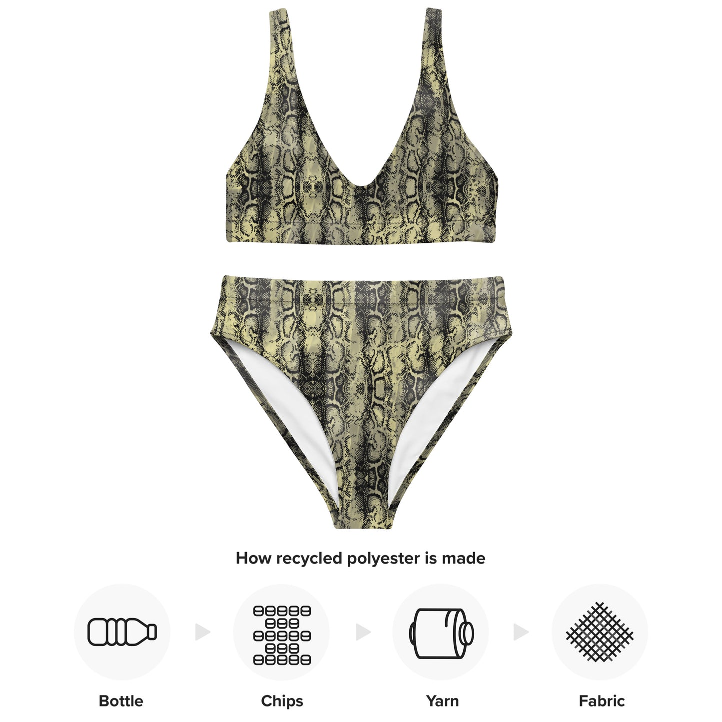 The Gymbum UK QuickDry Black Yellow Snake Print High-Waisted Bikini