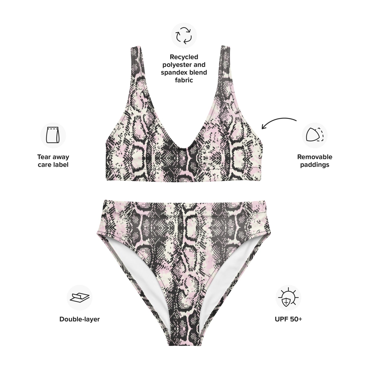 The Gymbum UK QuickDry Faded Snake Print High-Waisted Bikini