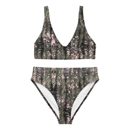 The Gymbum UK QuickDry Black Pink Snake Print High-Waisted Bikini