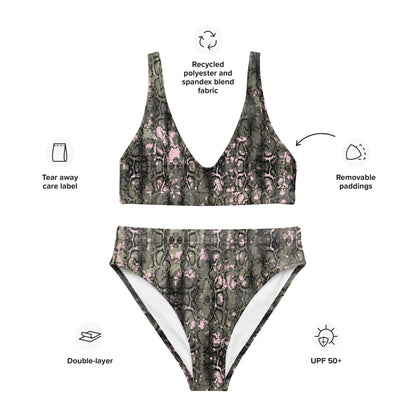 The Gymbum UK QuickDry Black Pink Snake Print High-Waisted Bikini