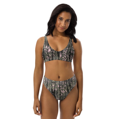 The Gymbum UK QuickDry Black Pink Snake Print High-Waisted Bikini