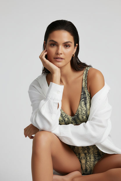 The Gymbum UK QuickDry Black Yellow Snake Print High-Waisted Bikini