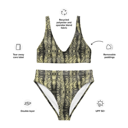 The Gymbum UK QuickDry Black Yellow Snake Print High-Waisted Bikini