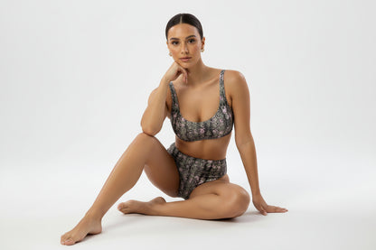 The Gymbum UK QuickDry Black Pink Snake Print High-Waisted Bikini