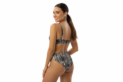 The Gymbum UK QuickDry Black Pink Snake Print High-Waisted Bikini
