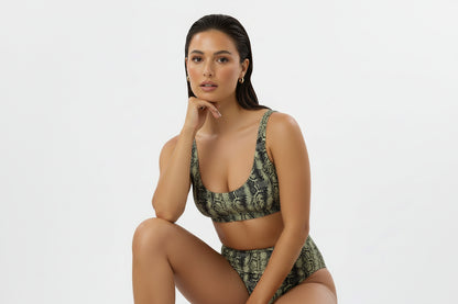 The Gymbum UK QuickDry Black Yellow Snake Print High-Waisted Bikini