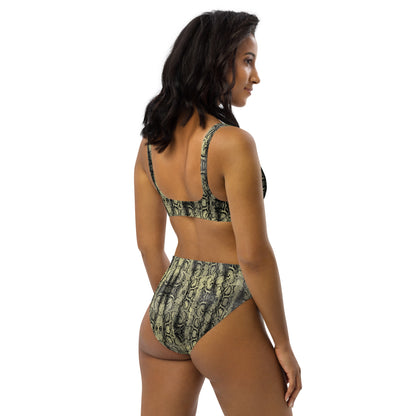 The Gymbum UK QuickDry Black Yellow Snake Print High-Waisted Bikini