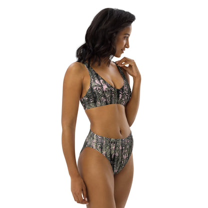 The Gymbum UK QuickDry Black Pink Snake Print High-Waisted Bikini