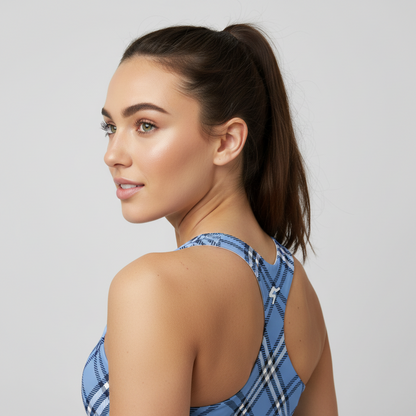 GymBum UK Highland Check Longline Sports Bra - Blue