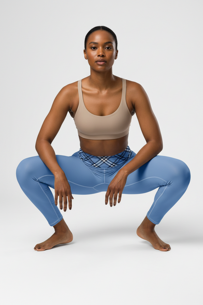 GymBum UK Highland Check Yoga Leggings - Blue