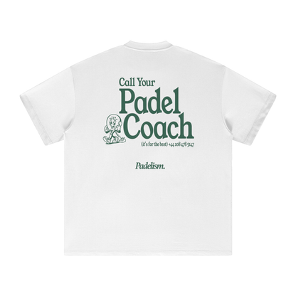 Heavyweight T-shirt, white, back print Call Your Padel Coach