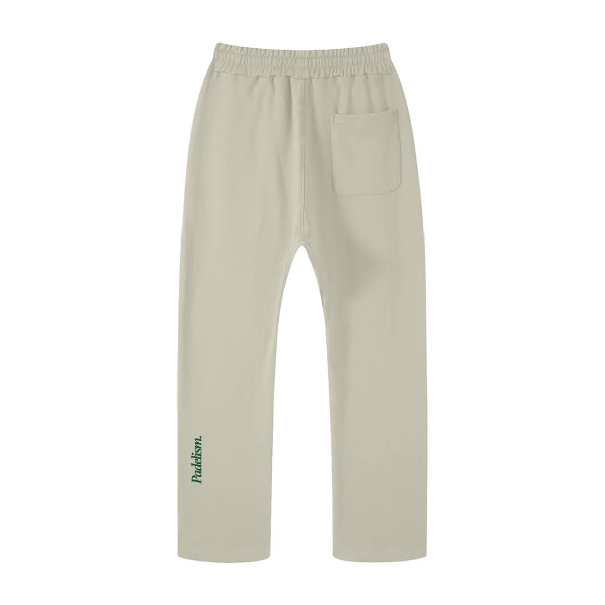 Gray-camel straight-leg pants with elastic waistband and front pocket; Padelism logo