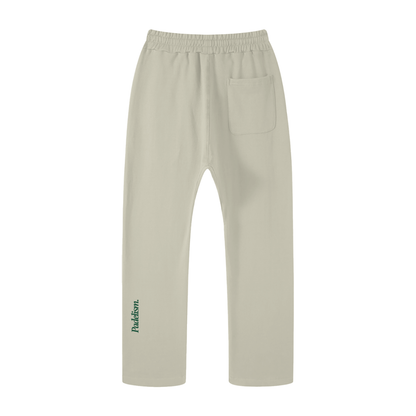 Gray-camel straight-leg pants with elastic waistband and front pocket; Padelism logo