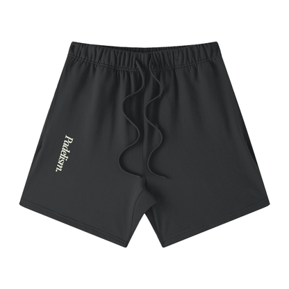 Black off-court shorts with elastic waistband and visible drawstring, Padelsmith logo