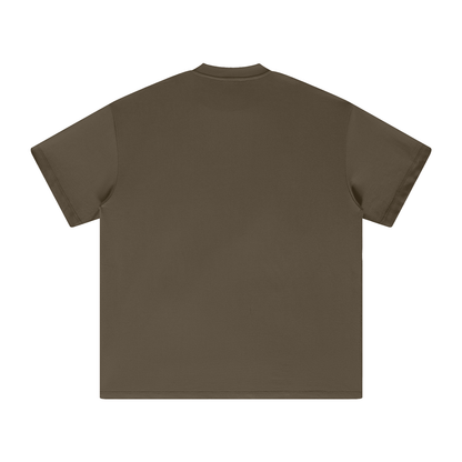 Dark brown heavyweight crew-neck T-shirt, back view, short sleeves