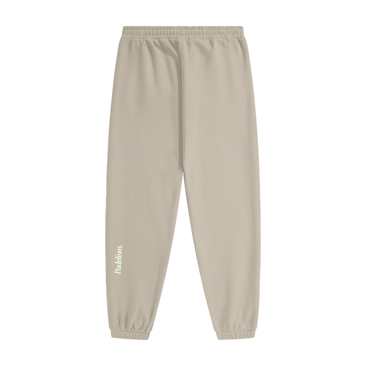 Gray apricot heavyweight fleece joggers with elastic waist and drawstring; Padelism logo