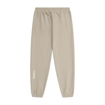 Gray apricot heavyweight fleece joggers with elastic waist and drawstring; Padelism logo