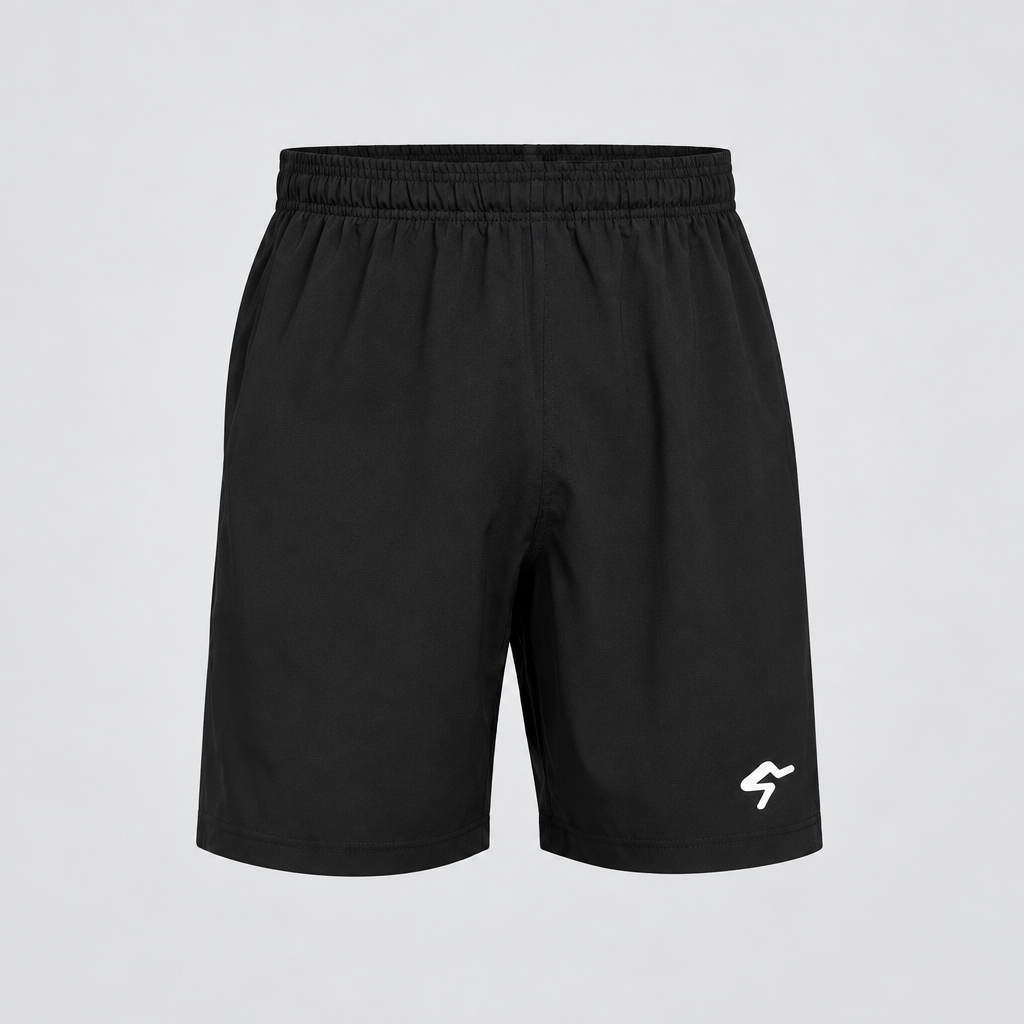 Black shorts left-leg logo preview