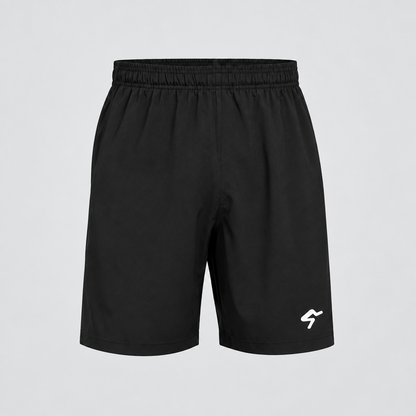 Black shorts left-leg logo preview