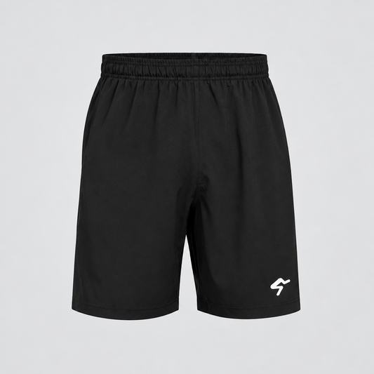 Black shorts left-leg logo preview