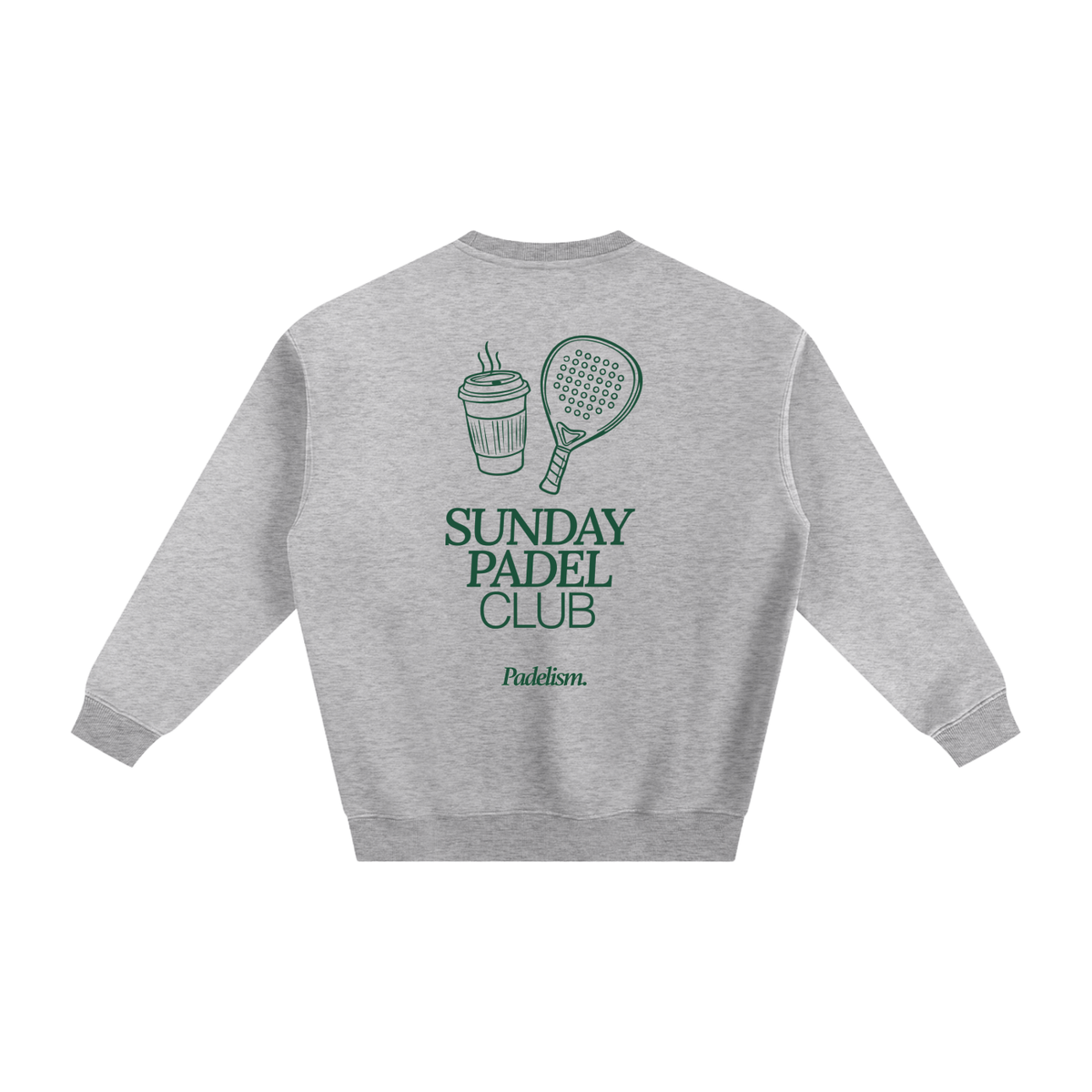 Medium gray heavyweight padel sweatshirt with back "SUNDAY PADEL CLUB" graphic and 3/4 sleeves