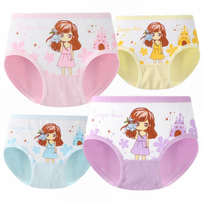 Girls' Cotton Cartoon Briefs – 4-Pack