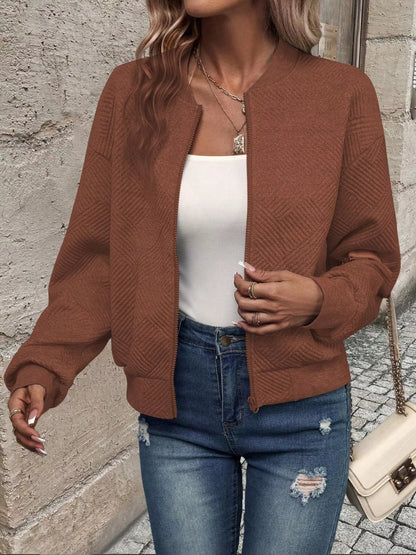 Texture Zip-Up Bomber Jacket