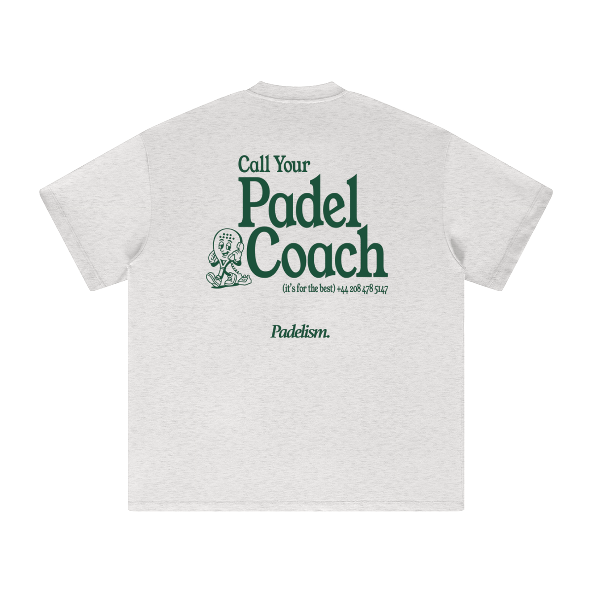 Heavyweight T-shirt, heather gray, back graphic Call Your Padel Coach