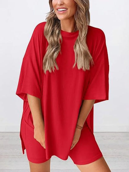 Oversized Round Neck T-Shirt and Shorts Set Plus Size