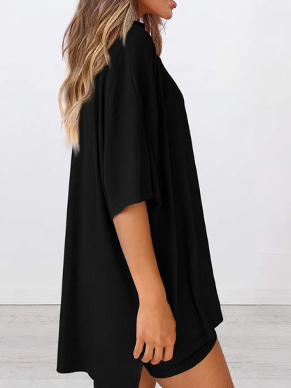 Oversized Round Neck T-Shirt and Shorts Set Plus Size