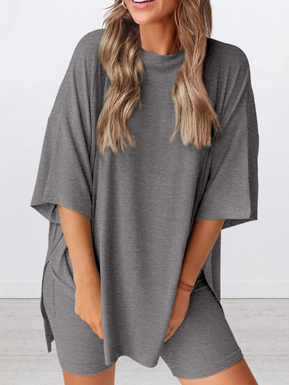Oversized Round Neck T-Shirt and Shorts Set Plus Size