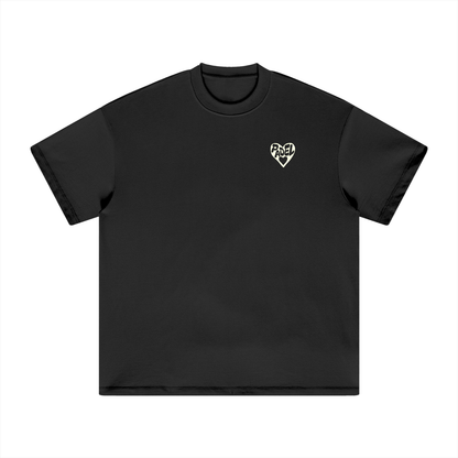 Black heavyweight T-shirt, front with small chest logo, crew neck, short sleeves