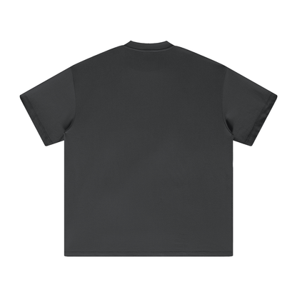 Carbon gray heavyweight crew-neck T-shirt, back view, short sleeves