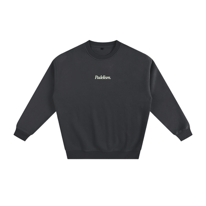 Black heavyweight padel sweatshirt with small chest logo and crew neckline