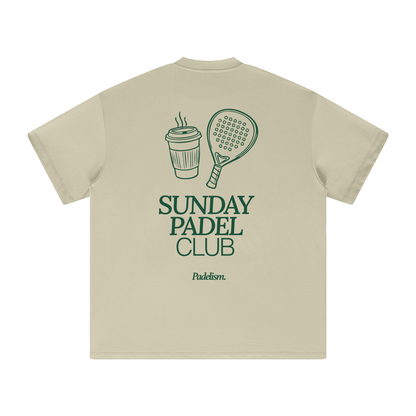 Heavyweight beige t-shirt, crew neck, large back “Sunday Padel Club” graphic