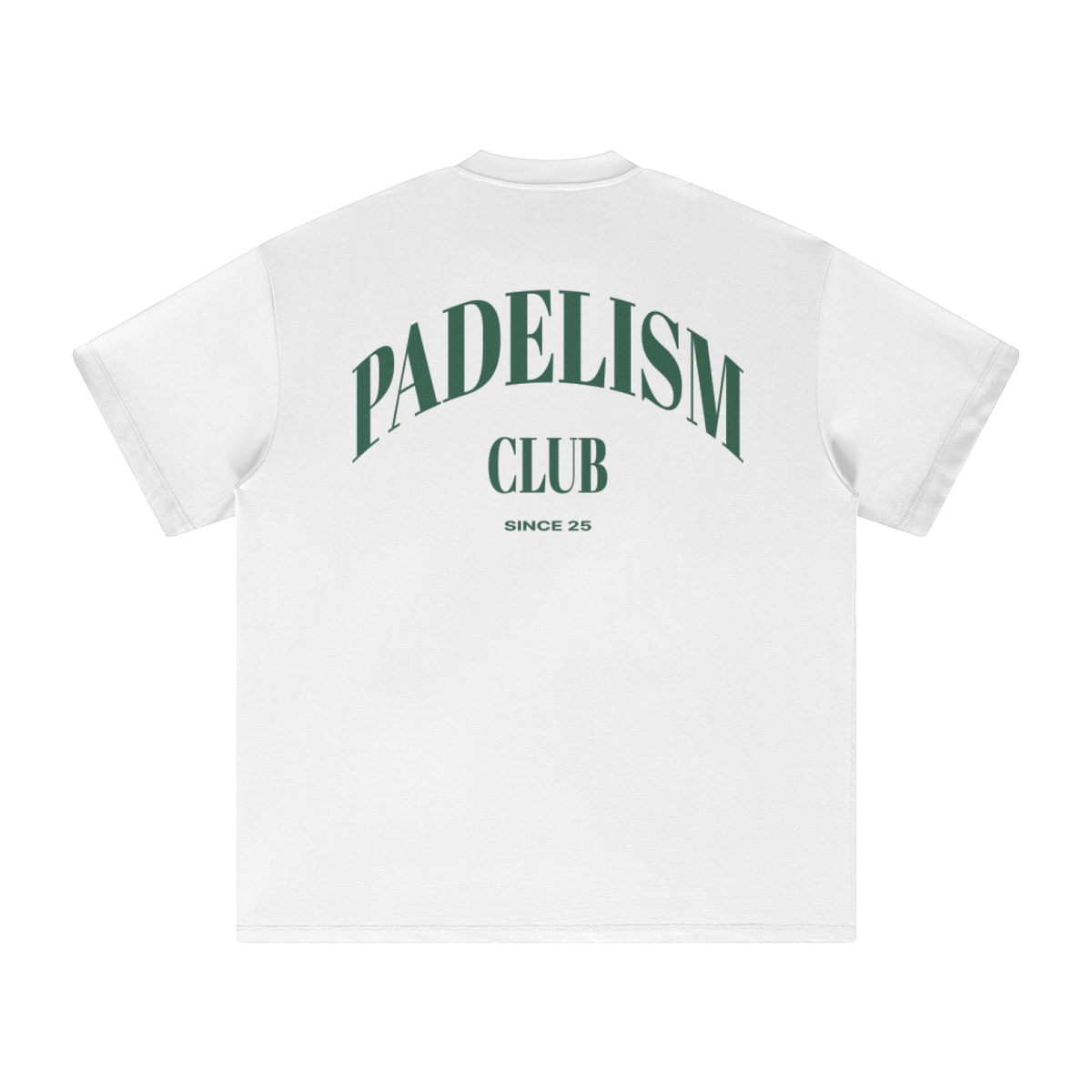 White heavyweight T-shirt with large back Padelism Club graphic, crew neck