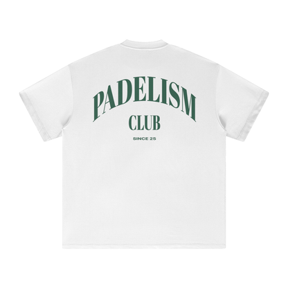 White heavyweight T-shirt with large back Padelism Club graphic, crew neck