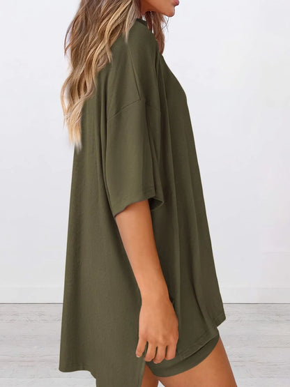 Oversized Round Neck T-Shirt and Shorts Set Plus Size