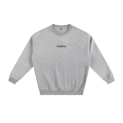 Medium gray heavyweight padel sweatshirt with small chest logo, crewneck and 3/4 sleeves