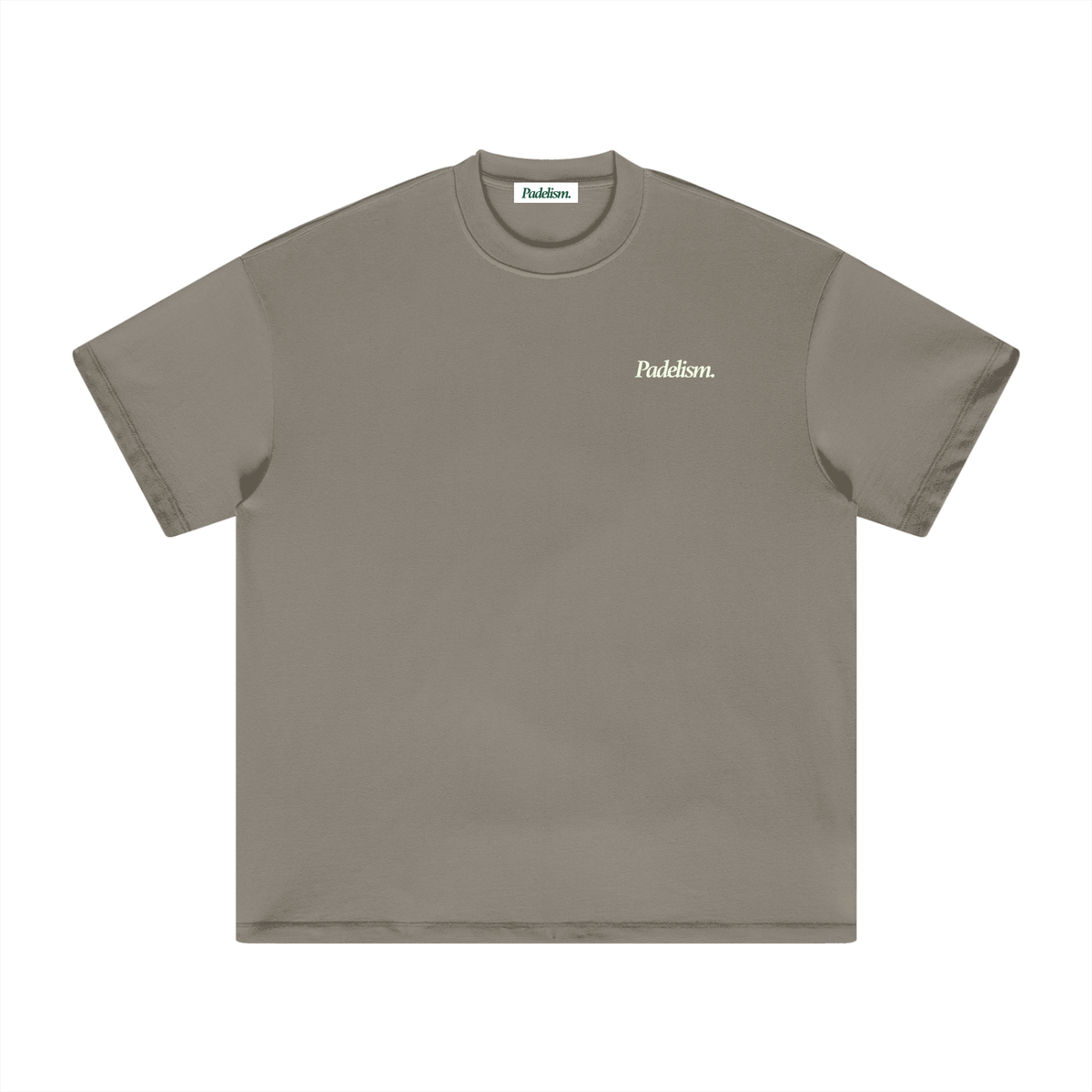 Heavyweight T-shirt, gray camel, crew neck, small chest logo