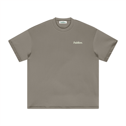 Heavyweight T-shirt, gray camel, crew neck, small chest logo