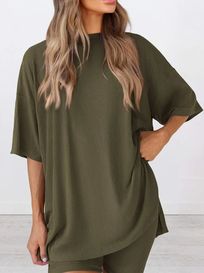 Oversized Round Neck T-Shirt and Shorts Set Plus Size