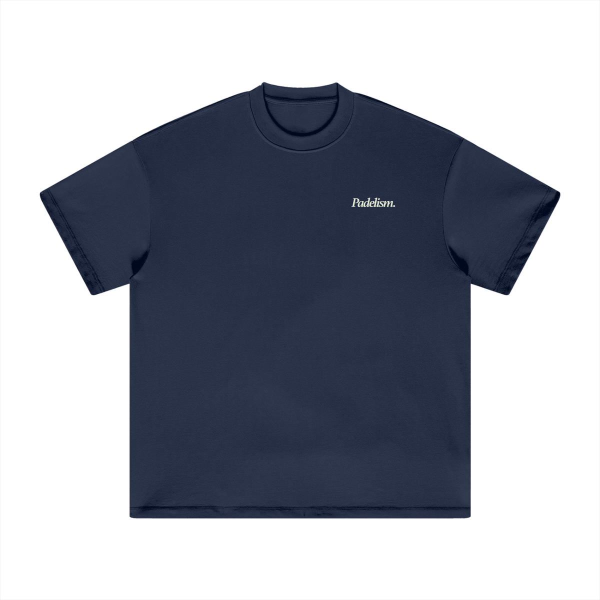 Navy heavyweight T-shirt with small chest logo, crew neck, Padelism.