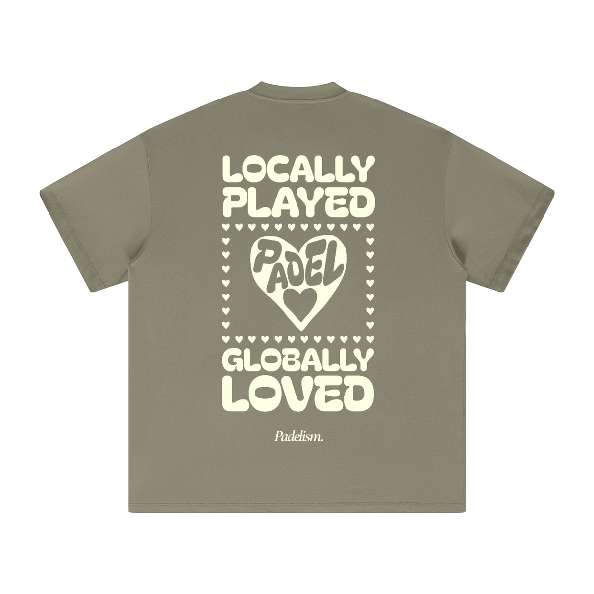 Green heavyweight T-shirt with large back graphic print and hearts
